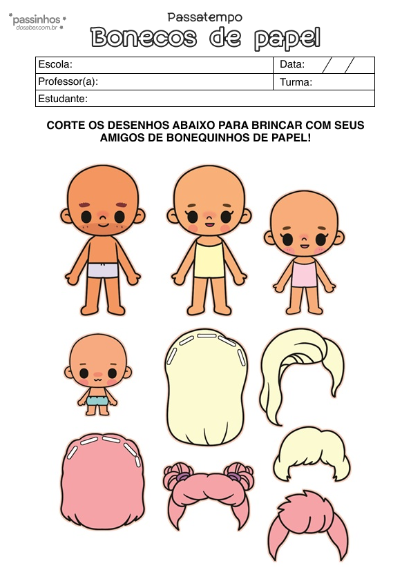 atividade infantil boneco de papel para vestir para crianças