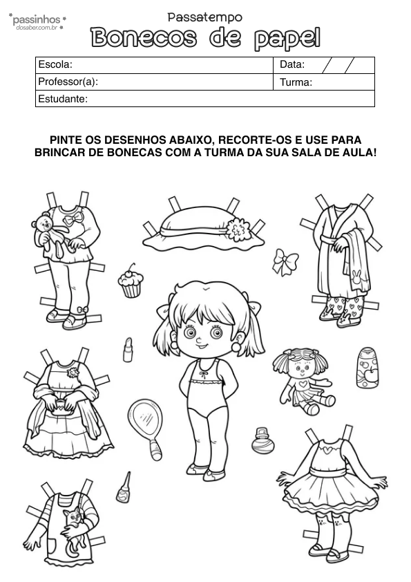 atividade infantil boneco de papel para vestir para crianças