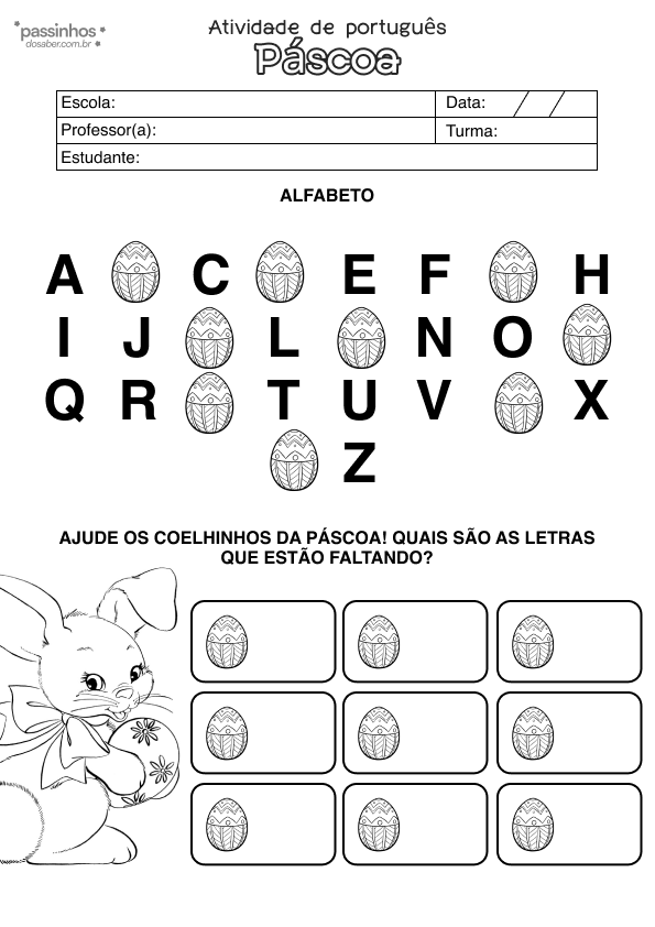 Atividade infantil de alfabetização sobre a páscoa