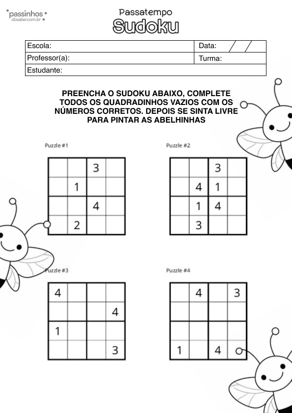 atividade infantil sudoku para crianças