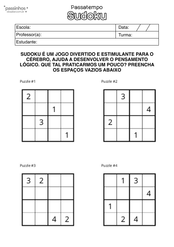 atividade infantil sudoku para crianças