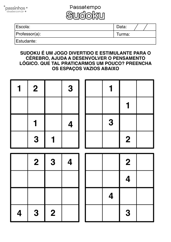atividade infantil sudoku para crianças